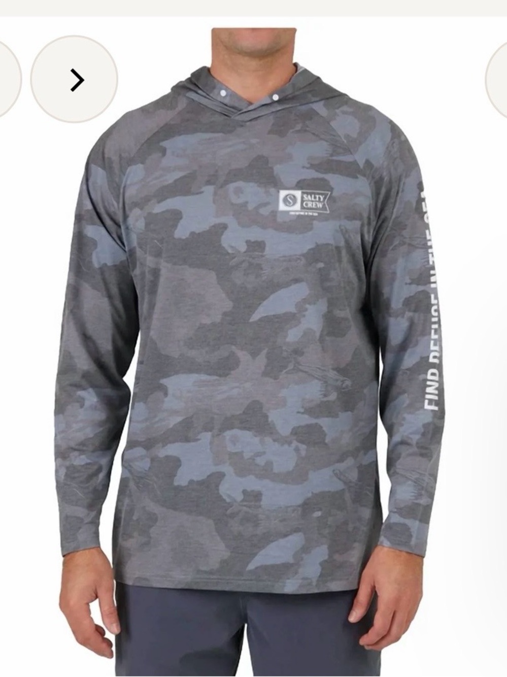 Salty Crew Men’s Gray Camo Hooded Long-Sleeve Pullover